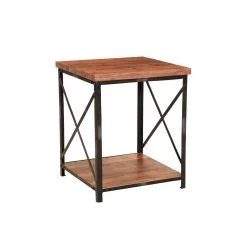 Modern Brown 20 in. L x 20 in. W x 24 in. H Iron and Solid Wood Handmade Square Side End Table by LR Home -Cheap LR Home Store brown lr home end side tables 7889a5184d9348 4f 1000
