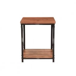 Modern Brown 20 in. L x 20 in. W x 24 in. H Iron and Solid Wood Handmade Square Side End Table by LR Home -Cheap LR Home Store brown lr home end side tables 7889a5184d9348 c3 1000