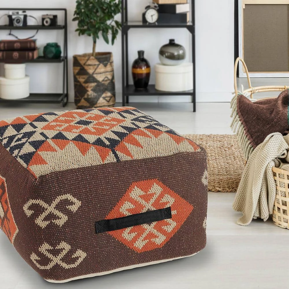 Southwest Brown Orange Western Pouf by LR Home 9 Southwest Brown Orange Western Pouf by LR Home - Image 7