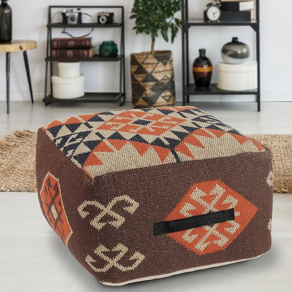 Southwest Brown Orange Western Pouf by LR Home 8 Southwest Brown Orange Western Pouf by LR Home - Image 6