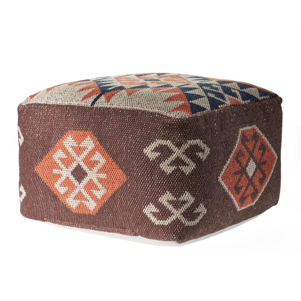 Southwest Brown Orange Western Pouf by LR Home 6 Southwest Brown Orange Western Pouf by LR Home - Image 4