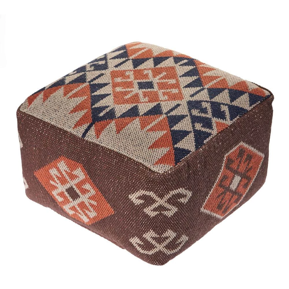 Southwest Brown Orange Western Pouf by LR Home 3 Southwest Brown Orange Western Pouf by LR Home