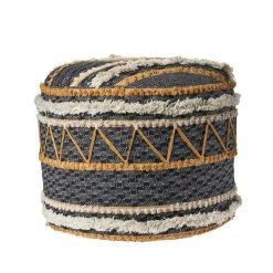 Rustic Charcoal Geometric Tufted Pouf by LR Home