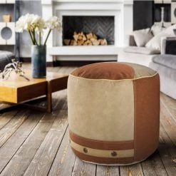 16 in. Clay Brown/Beige Rustic Industrial Block Pouf by LR Home -Cheap LR Home Store clay brown beige lr home ottomans poufs34004mlt1414 31 1000