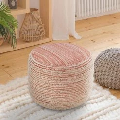 Coral/White Tropical Textured and Distressed Pouf by LR Home -Cheap LR Home Store coral white lr home ottomans poufs34025crl1612 44 1000