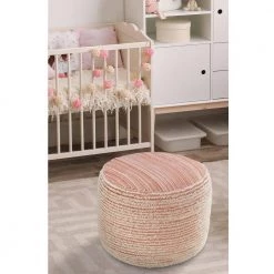 Coral/White Tropical Textured and Distressed Pouf by LR Home -Cheap LR Home Store coral white lr home ottomans poufs34025crl1612 fa 1000
