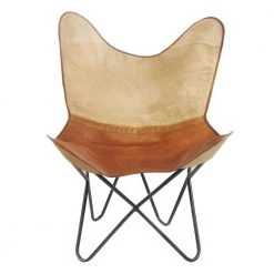 Dual Tone Canvas Leather Cream / Brown Butterfly Chair by LR Home