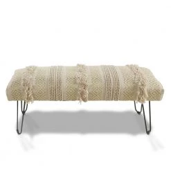 Glamorous Geometry Cream / Gold Tufted Bench by LR Home