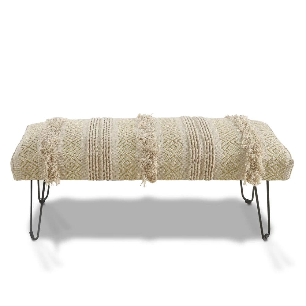 Glamorous Geometry Cream / Gold Tufted Bench by LR Home 3 Glamorous Geometry Cream / Gold Tufted Bench by LR Home