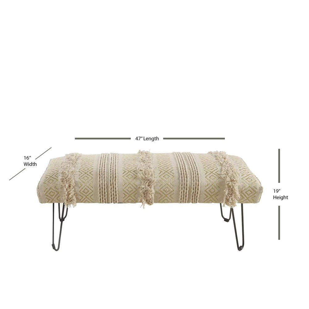 Glamorous Geometry Cream / Gold Tufted Bench by LR Home 4 Glamorous Geometry Cream / Gold Tufted Bench by LR Home - Image 2