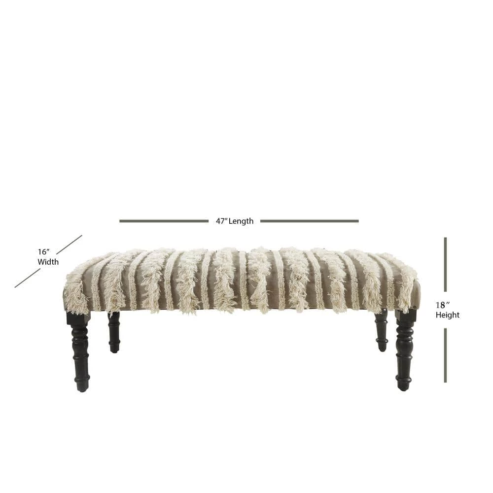 Trendy Cream Tufted Fringed Indoor Bench by LR Home 4 Trendy Cream Tufted Fringed Indoor Bench by LR Home - Image 2