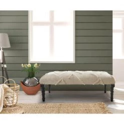 Solid Tufted Cream Indoor Bench by LR Home -Cheap LR Home Store cream lr home bedroom benches bench99018wht3b14 31 1000