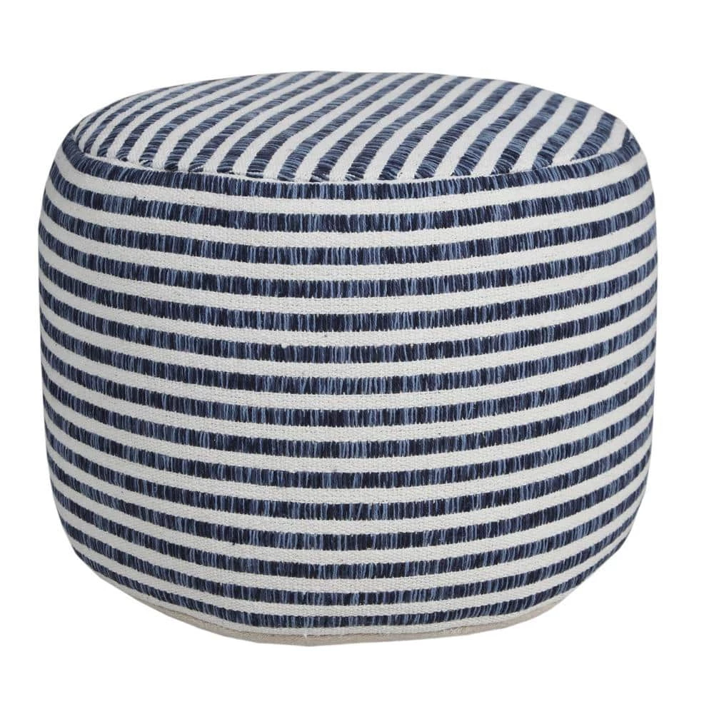 Woven Blue / White 18 in. x 18 in. x 14 in. Stripe Pouf Ottoman by LR Home 7 Woven Blue / White 18 in. x 18 in. x 14 in. Stripe Pouf Ottoman by LR Home - Image 5