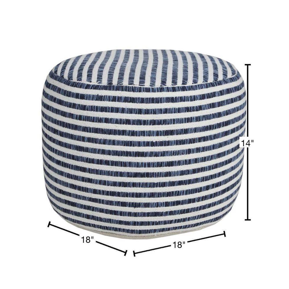 Woven Blue / White 18 in. x 18 in. x 14 in. Stripe Pouf Ottoman by LR Home 4 Woven Blue / White 18 in. x 18 in. x 14 in. Stripe Pouf Ottoman by LR Home - Image 2