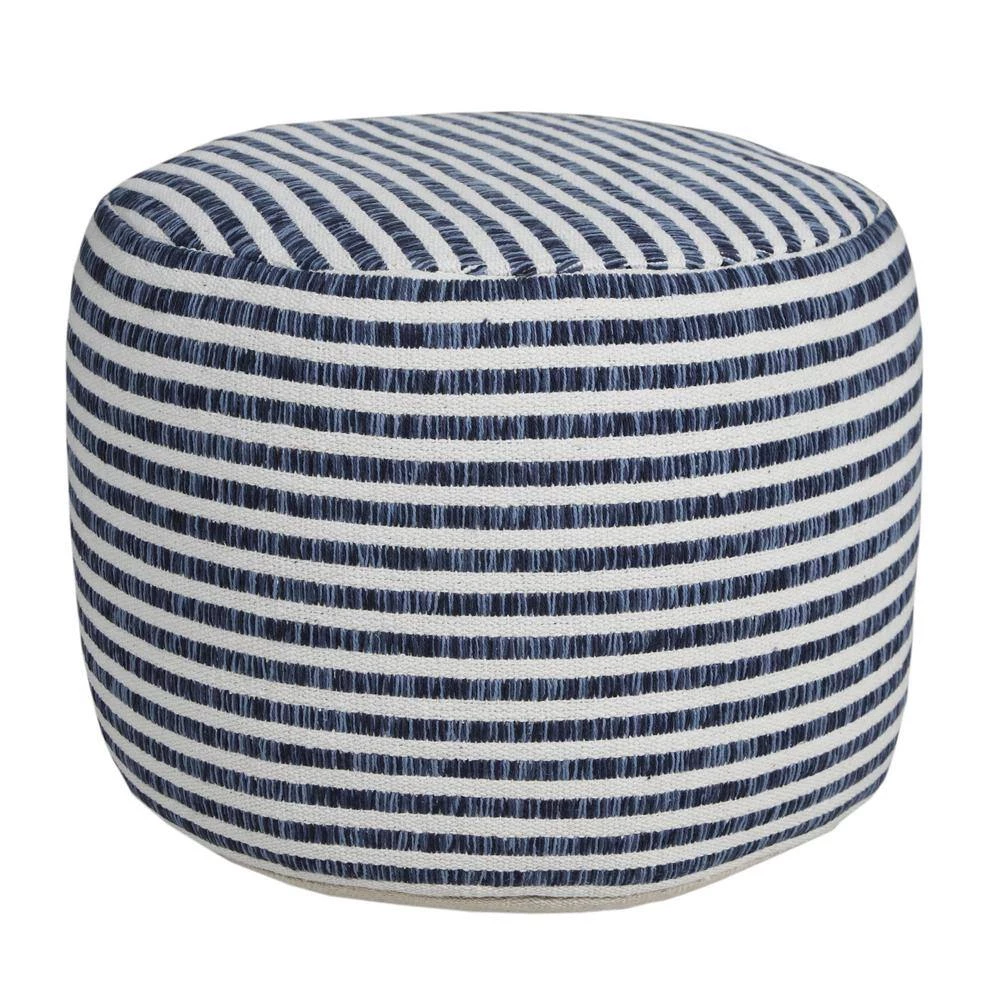 Woven Blue / White 18 in. x 18 in. x 14 in. Stripe Pouf Ottoman by LR Home 6 Woven Blue / White 18 in. x 18 in. x 14 in. Stripe Pouf Ottoman by LR Home - Image 4