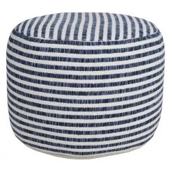Woven Blue / White 18 in. x 18 in. x 14 in. Stripe Pouf Ottoman by LR Home