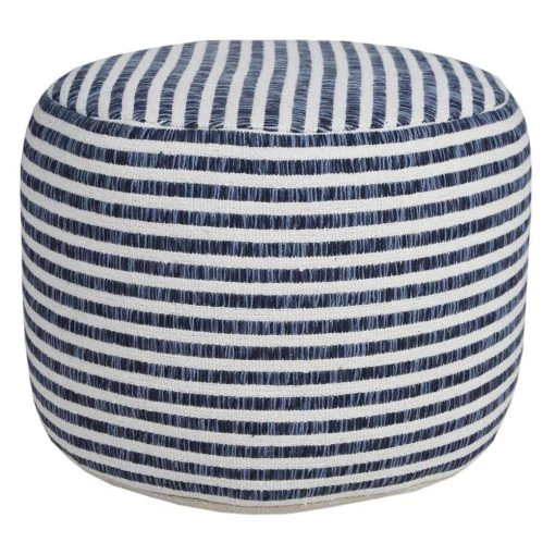 Woven Blue / White 18 in. x 18 in. x 14 in. Stripe Pouf Ottoman by LR Home -Cheap LR Home Store dark blue light blue white lr home ottomans poufs34064blu1612 64 1000