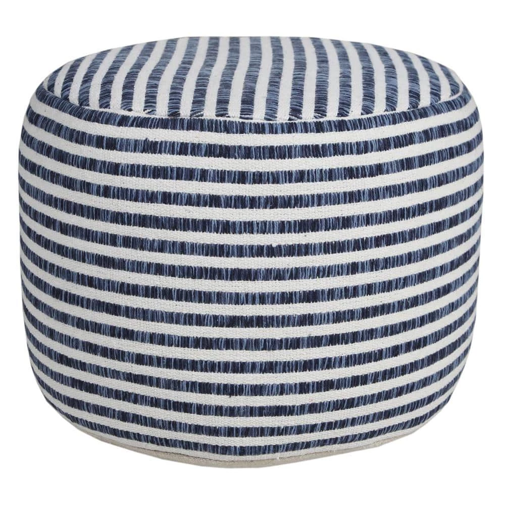 Woven Blue / White 18 in. x 18 in. x 14 in. Stripe Pouf Ottoman by LR Home 3 Woven Blue / White 18 in. x 18 in. x 14 in. Stripe Pouf Ottoman by LR Home