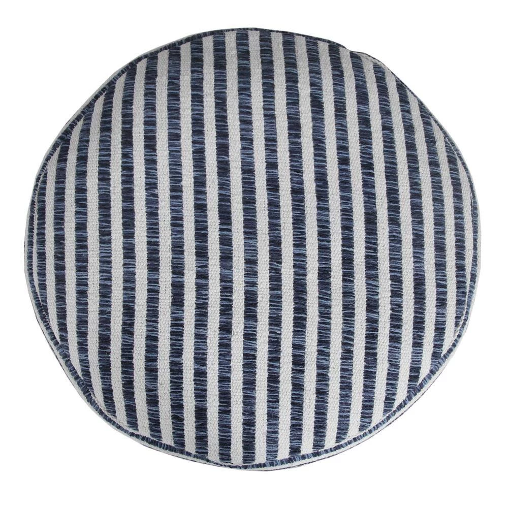 Woven Blue / White 18 in. x 18 in. x 14 in. Stripe Pouf Ottoman by LR Home 5 Woven Blue / White 18 in. x 18 in. x 14 in. Stripe Pouf Ottoman by LR Home - Image 3