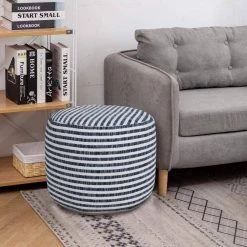 Woven Blue / White 18 in. x 18 in. x 14 in. Stripe Pouf Ottoman by LR Home 16 Woven Blue / White 18 in. x 18 in. x 14 in. Stripe Pouf Ottoman by LR Home -Cheap LR Home Store dark blue light blue white lr home ottomans poufs34064blu1612 d4 1000