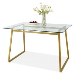 47 in. x 32 in. Rectangle Gold Tempered Glass Dining Table by Elevens -Cheap LR Home Store gold elevens kitchen dining tables mona gold 4f 1000