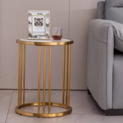 20 in. Sintered Stone Round End Table with Golden Stainless Steel Frame by HOMEFUN 19 20 in. Sintered Stone Round End Table with Golden Stainless Steel Frame by HOMEFUN -Cheap LR Home Store golden homefun end side tables hfhdsn 052gd 31 1000