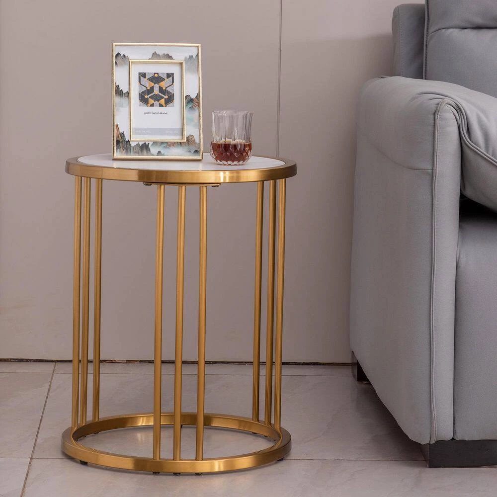 20 in. Sintered Stone Round End Table with Golden Stainless Steel Frame by HOMEFUN 11 20 in. Sintered Stone Round End Table with Golden Stainless Steel Frame by HOMEFUN - Image 9