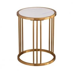 20 in. Sintered Stone Round End Table with Golden Stainless Steel Frame by HOMEFUN