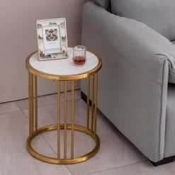 20 in. Sintered Stone Round End Table with Golden Stainless Steel Frame by HOMEFUN 13 20 in. Sintered Stone Round End Table with Golden Stainless Steel Frame by HOMEFUN -Cheap LR Home Store golden homefun end side tables hfhdsn 052gd c3 1000