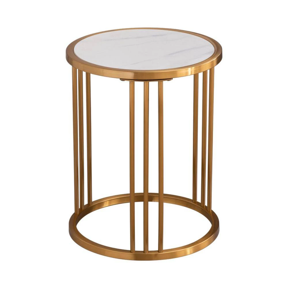 20 in. Sintered Stone Round End Table with Golden Stainless Steel Frame by HOMEFUN 4 20 in. Sintered Stone Round End Table with Golden Stainless Steel Frame by HOMEFUN - Image 2