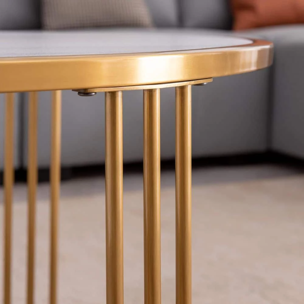 30 in. Sintered Stone Round End Table with Golden Stainless Steel Frame by HOMEFUN 7 30 in. Sintered Stone Round End Table with Golden Stainless Steel Frame by HOMEFUN - Image 5