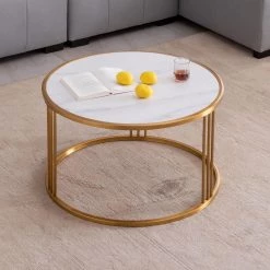 30 in. Sintered Stone Round End Table with Golden Stainless Steel Frame by HOMEFUN 17 30 in. Sintered Stone Round End Table with Golden Stainless Steel Frame by HOMEFUN -Cheap LR Home Store golden homefun end side tables hfhdsn 053dg 31 1000