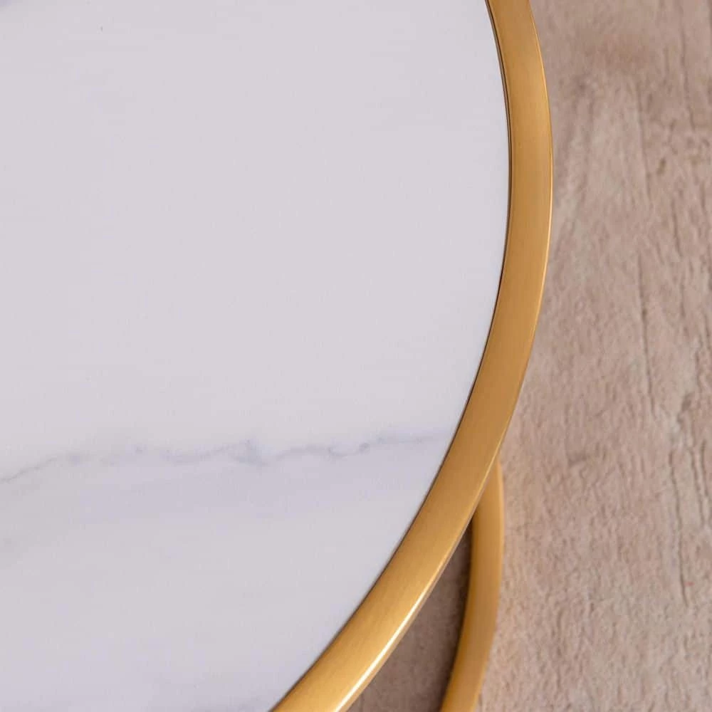 30 in. Sintered Stone Round End Table with Golden Stainless Steel Frame by HOMEFUN 8 30 in. Sintered Stone Round End Table with Golden Stainless Steel Frame by HOMEFUN - Image 6