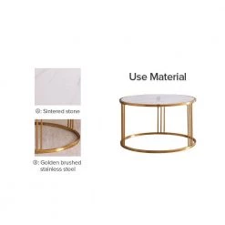 30 in. Sintered Stone Round End Table with Golden Stainless Steel Frame by HOMEFUN 13 30 in. Sintered Stone Round End Table with Golden Stainless Steel Frame by HOMEFUN -Cheap LR Home Store golden homefun end side tables hfhdsn 053dg 4f 1000
