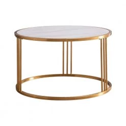 30 in. Sintered Stone Round End Table with Golden Stainless Steel Frame by HOMEFUN