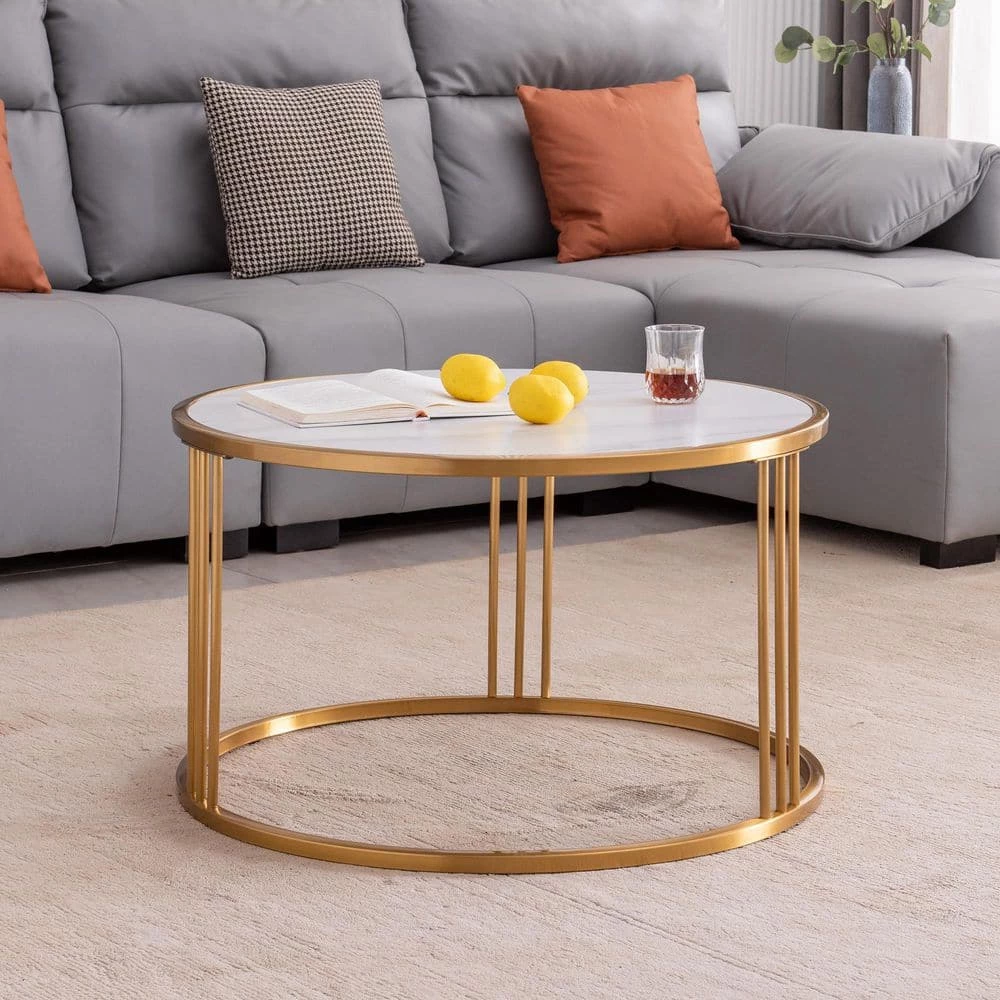30 in. Sintered Stone Round End Table with Golden Stainless Steel Frame by HOMEFUN 5 30 in. Sintered Stone Round End Table with Golden Stainless Steel Frame by HOMEFUN - Image 3