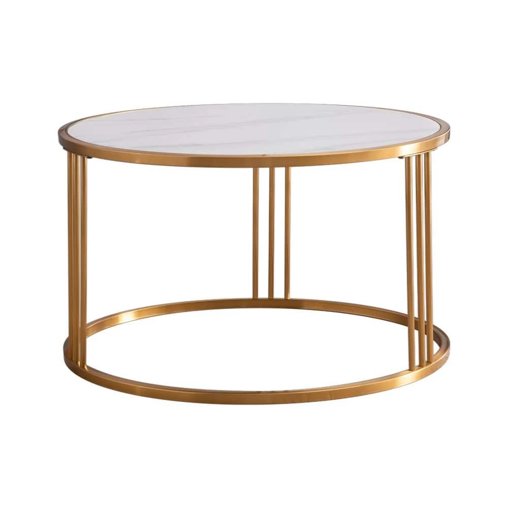 30 in. Sintered Stone Round End Table with Golden Stainless Steel Frame by HOMEFUN 4 30 in. Sintered Stone Round End Table with Golden Stainless Steel Frame by HOMEFUN - Image 2