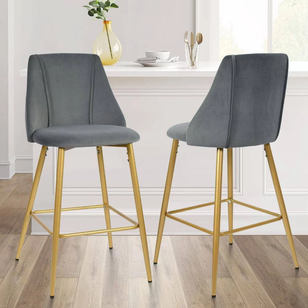 CHOLE Velvet Upholstered 26" Full Back Counter Stool (Set of 2) (19 in. W x 39 in. H) by Elevens 10 CHOLE Velvet Upholstered 26" Full Back Counter Stool (Set of 2) (19 in. W x 39 in. H) by Elevens - Image 8