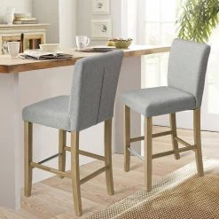 17 in. W x 40 in. H Fabric Upholstered Gray High Back Solid Wood 26 in. Counter Stool (Set of 2) by Elevens -Cheap LR Home Store gray elevens bar stools portland midbar grey 31 1000