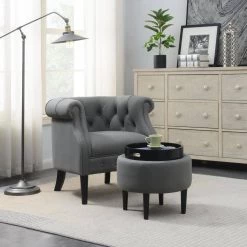 Modern Gray Fabric Accent Arm Chair with Storage Ottoman Set by HOMEFUN -Cheap LR Home Store gray homefun accent chairs hfhdsn w570 1 44 1000