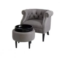 Modern Gray Fabric Accent Arm Chair with Storage Ottoman Set by HOMEFUN