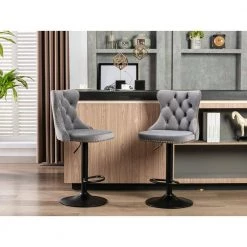 45 in. Modern Upholstered Swivel Gray Velvet Adjusatble Height Bar Stools with High Back (Set of 2) by HOMEFUN 19 45 in. Modern Upholstered Swivel Gray Velvet Adjusatble Height Bar Stools with High Back (Set of 2) by HOMEFUN -Cheap LR Home Store gray homefun bar stools hfhdsn 202gy 31 1000