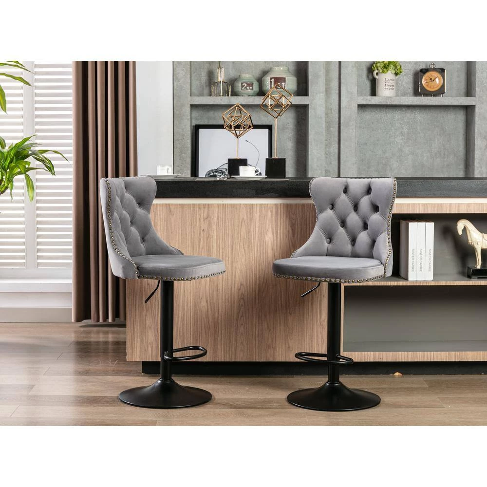 45 in. Modern Upholstered Swivel Gray Velvet Adjusatble Height Bar Stools with High Back (Set of 2) by HOMEFUN 11 45 in. Modern Upholstered Swivel Gray Velvet Adjusatble Height Bar Stools with High Back (Set of 2) by HOMEFUN - Image 9