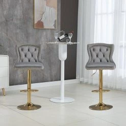 46 in. Gray Velvet High Back Metal Frame Adjustable Cushioned Bar Stools with Back and Footrest (Set of 2) by HOMEFUN -Cheap LR Home Store gray homefun bar stools hfhdsn 950gy 31 1000