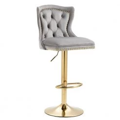 46 in. Gray Velvet High Back Metal Frame Adjustable Cushioned Bar Stools with Back and Footrest (Set of 2) by HOMEFUN -Cheap LR Home Store gray homefun bar stools hfhdsn 950gy c3 1000