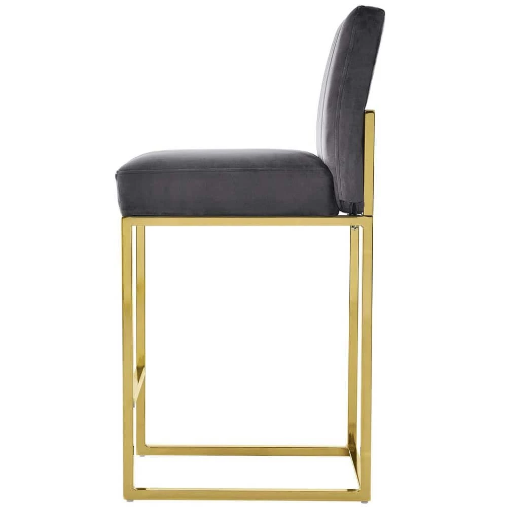 Modern 25in Counter Height High Back Metal Frame Gray Velvet Upholstered Seat and Backrest Bar Stools (Set of 4) by HOMEFUN 4 Modern 25in Counter Height High Back Metal Frame Gray Velvet Upholstered Seat and Backrest Bar Stools (Set of 4) by HOMEFUN - Image 2