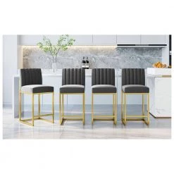 Modern 25in Counter Height High Back Metal Frame Gray Velvet Upholstered Seat and Backrest Bar Stools (Set of 4) by HOMEFUN 19 Modern 25in Counter Height High Back Metal Frame Gray Velvet Upholstered Seat and Backrest Bar Stools (Set of 4) by HOMEFUN -Cheap LR Home Store gray homefun bar stools hfhdsn tm gy 4 fa 1000 1