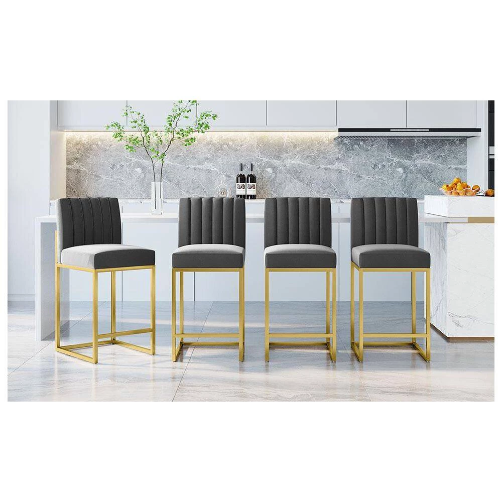 Modern 25in Counter Height High Back Metal Frame Gray Velvet Upholstered Seat and Backrest Bar Stools (Set of 4) by HOMEFUN 11 Modern 25in Counter Height High Back Metal Frame Gray Velvet Upholstered Seat and Backrest Bar Stools (Set of 4) by HOMEFUN - Image 9