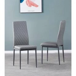 Gray Modern Leather Upholstered Diamond Grid Pattern Dining Chair with Metal Legs (Set of 4) by HOMEFUN -Cheap LR Home Store gray homefun dining chairs hfhdsn 030gy 31 1000