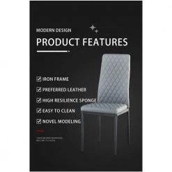Gray Modern Leather Upholstered Diamond Grid Pattern Dining Chair with Metal Legs (Set of 4) by HOMEFUN -Cheap LR Home Store gray homefun dining chairs hfhdsn 030gy 44 1000